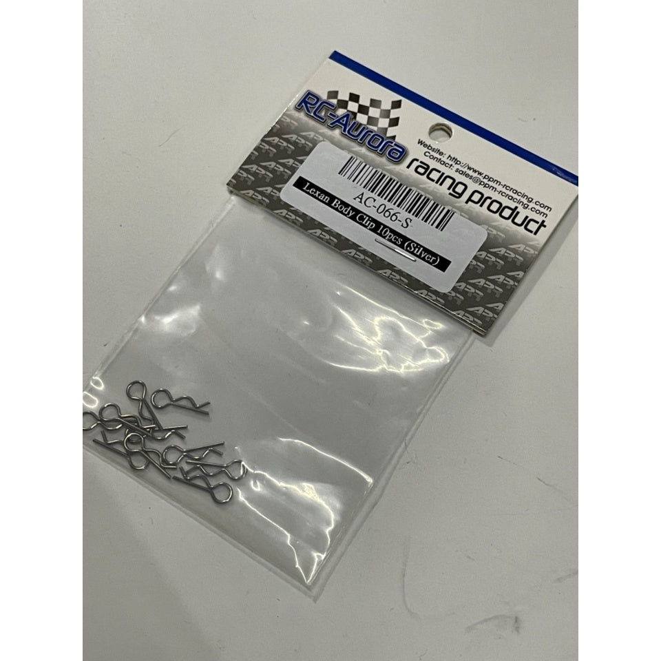 RC Aurora AC-066-S Lexan Body Clip 10pcs (Silver)