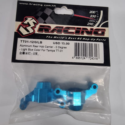 3Racing TT01-12/0/LB Aluminum Rear Hub Carrier (0 Degree) For TT-01