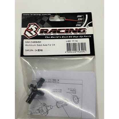 3 Racing SAK-D4809/BK ALUMINUM SOLID AXLE FOR D4