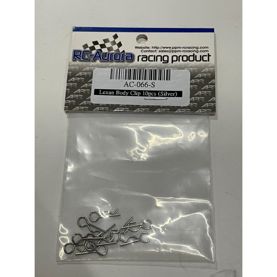 RC Aurora AC-066-S Lexan Body Clip 10pcs (Silver)