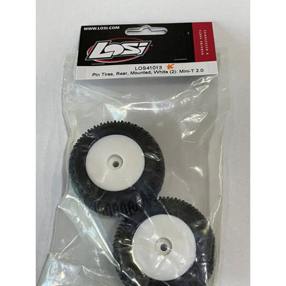 LOSI LOS41013 Pin Tires, Rear, Mounted, White (2): Mini-T 2.0