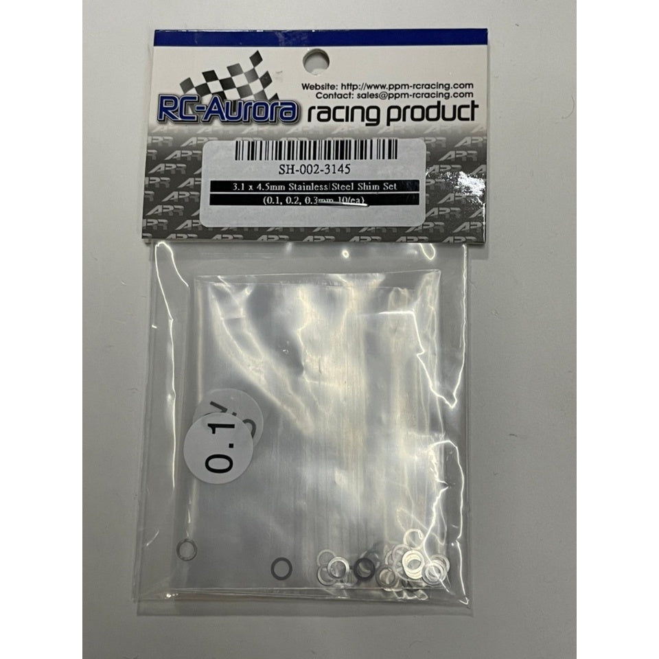 RC Aurora SH-002-3145 3.1 x 4.5mm Stainless Steel Shim Set (0.1, 0.2, 0.3mm 10/ea)