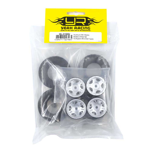 Yeah Racing WL-0158SV ALUMINUM CNC 5 SPOKE BEADLOCK WHEEL SET FOR KYOSHO MINI-Z 4X4 TOYOTA