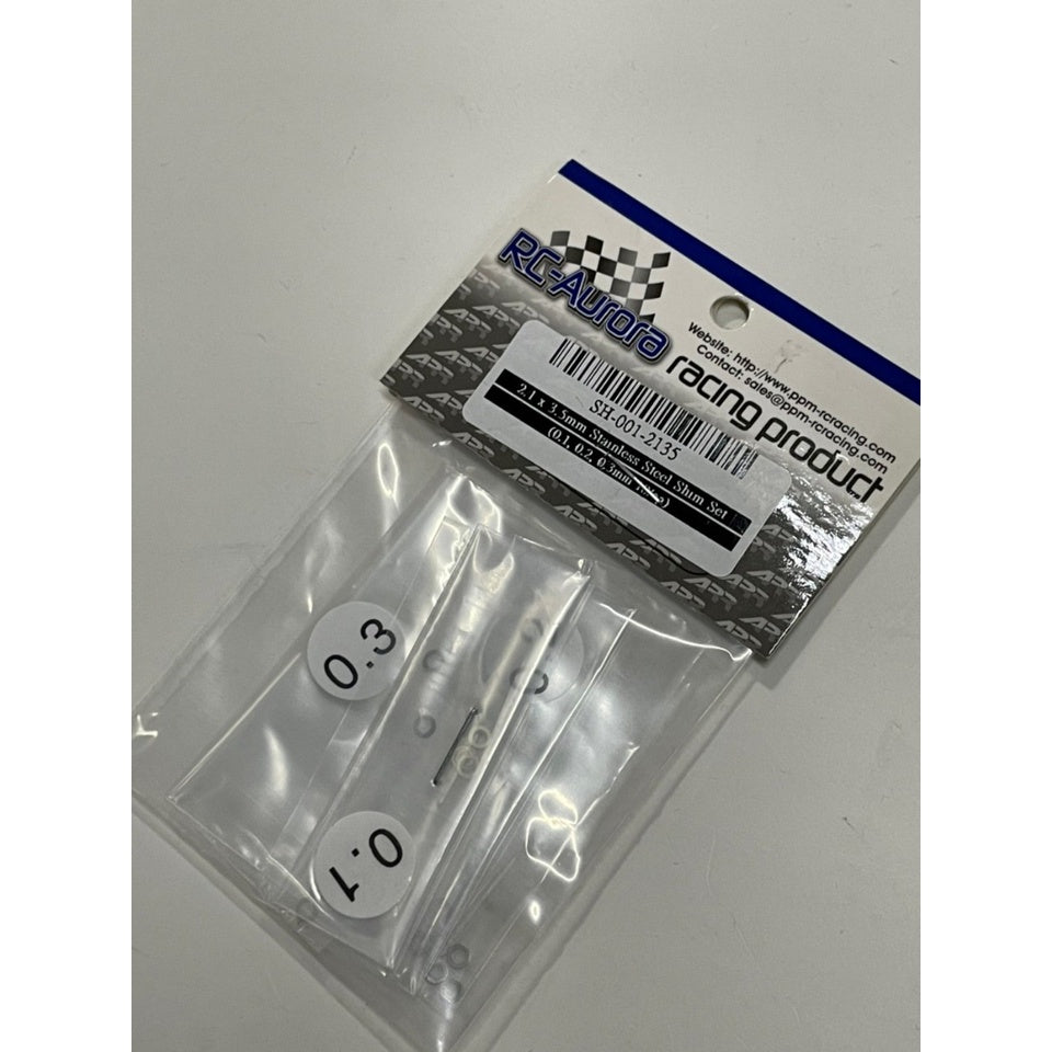 RC Aurora SH-001-2135 2.1 x 3.5mm Stainless Steel Shim Set (0.1, 0.2, 0.3mm 10/ea)