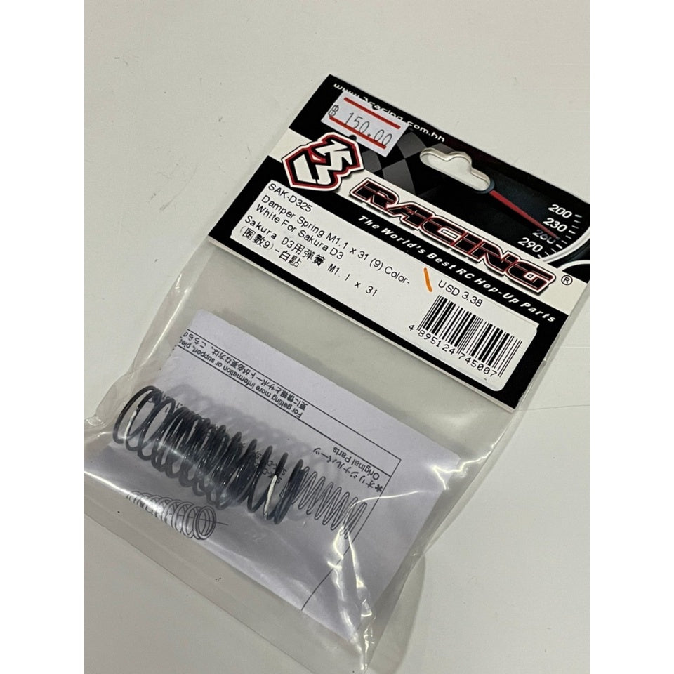 3Racing SAK-D325 DAMPER SPRING M1.1 X 31 (9) COLOR- WHITE FOR SAKURA D3