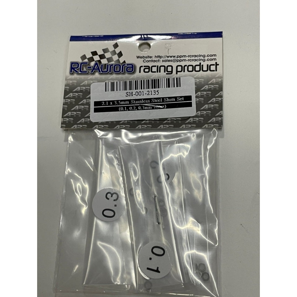 RC Aurora SH-001-2135 2.1 x 3.5mm Stainless Steel Shim Set (0.1, 0.2, 0.3mm 10/ea)