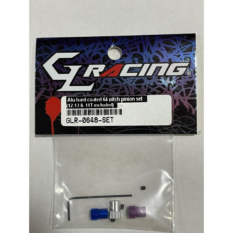 GL Racing GLR-0648-SET ALU HARD COATED 64 PITCH PINION SET (12,13 & 14T INCLUDED)