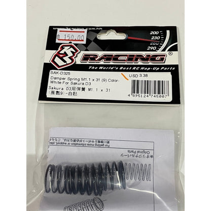 3Racing SAK-D325 DAMPER SPRING M1.1 X 31 (9) COLOR- WHITE FOR SAKURA D3