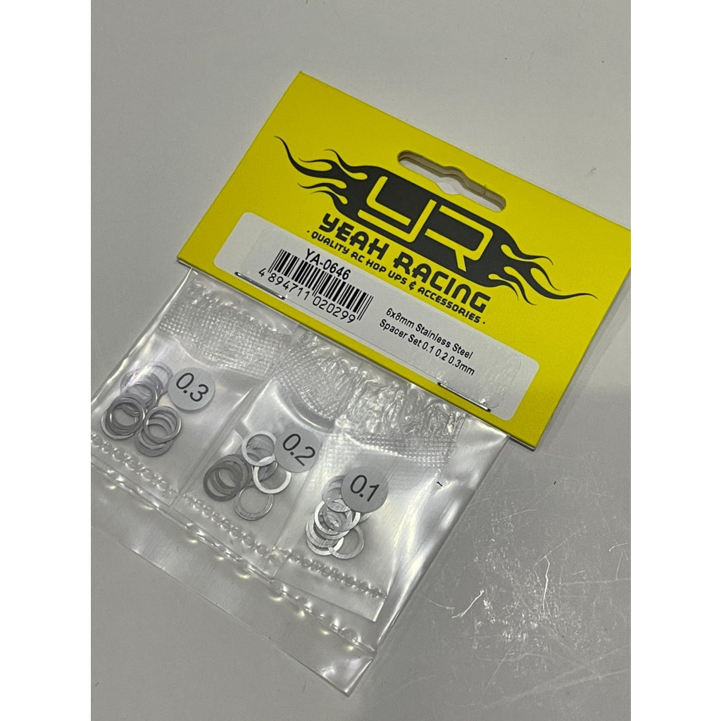 Yeah Racing 6X8MM STAINLESS STEEL SPACER SET 0.1 0.2 0.3MM