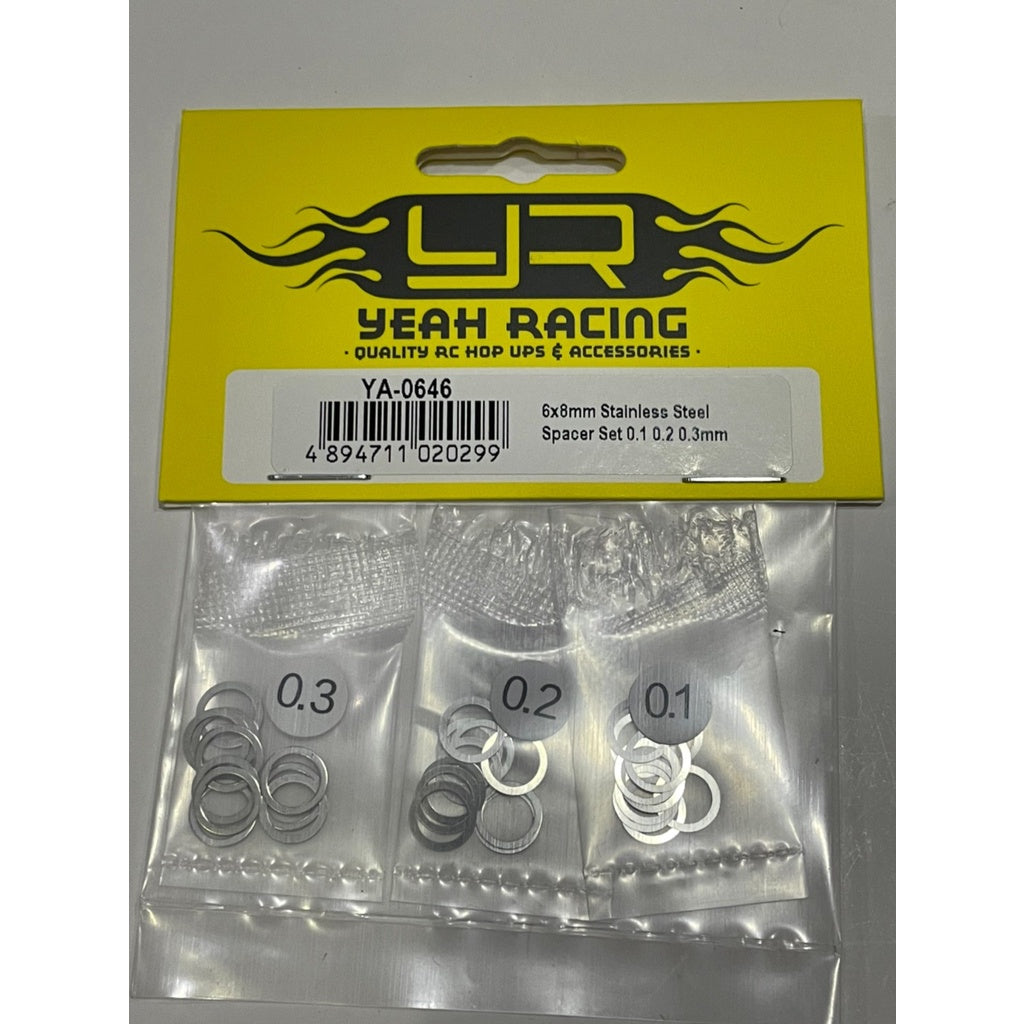 Yeah Racing 6X8MM STAINLESS STEEL SPACER SET 0.1 0.2 0.3MM