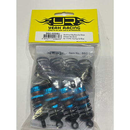 Yeah Racing ALUMINUM BIG BORE GO 50MM DAMPER SET 4PCS FOR 1/10 RC TOURING CAR BLUE